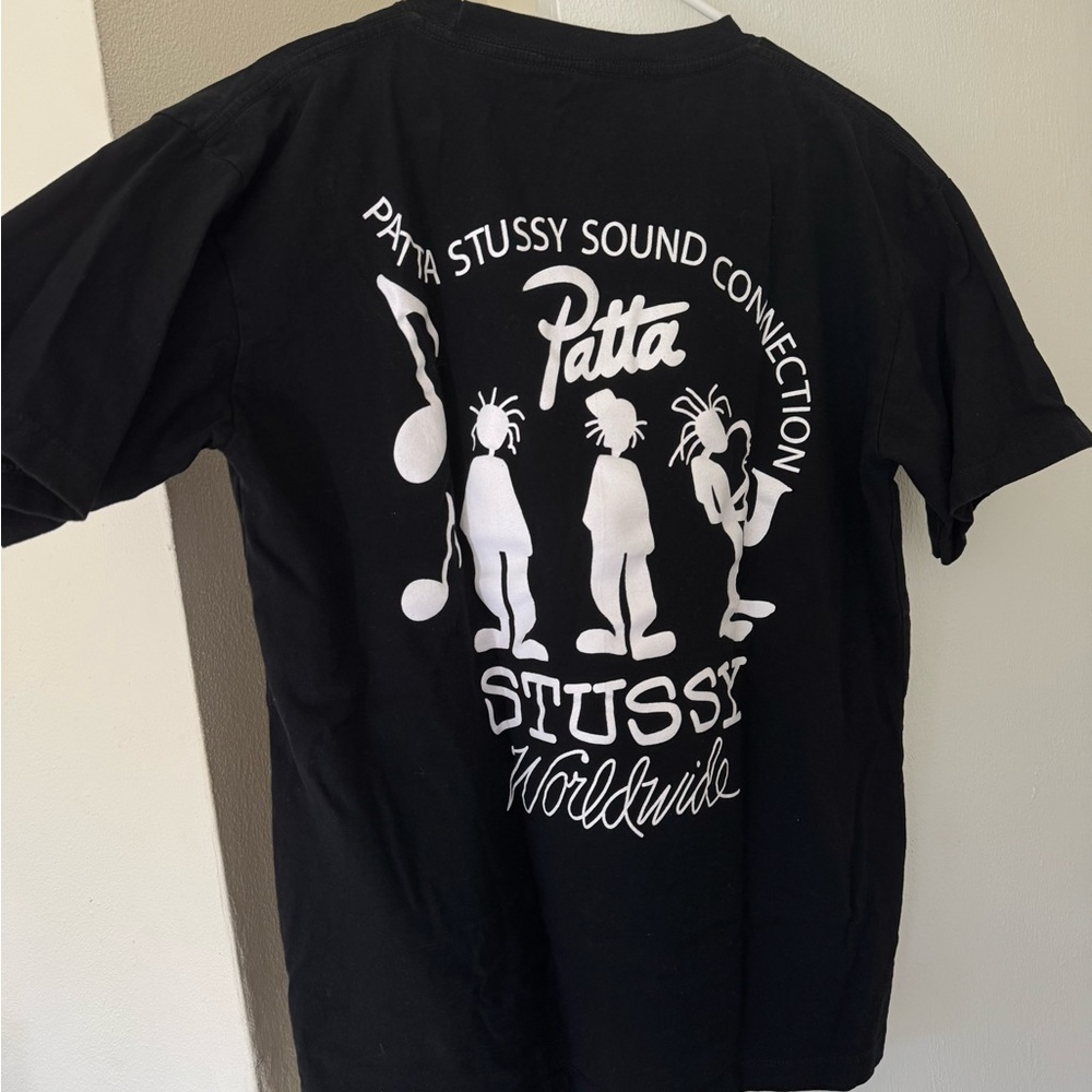 Stussy Black Tee with White Patta Stussy Sound Connection Logo